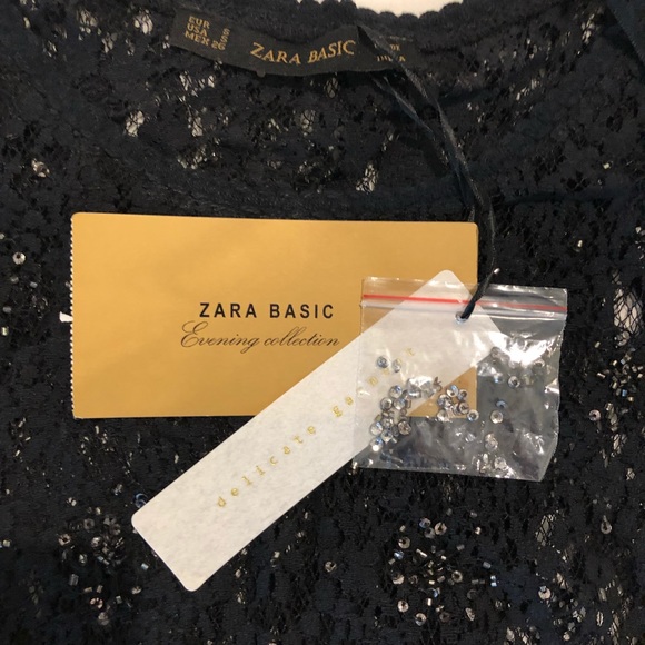 Zara evening black lace rhinestone top S NWT - Picture 3 of 8